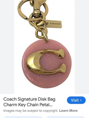Coach Pink Glitter Gold C Charm Keychain